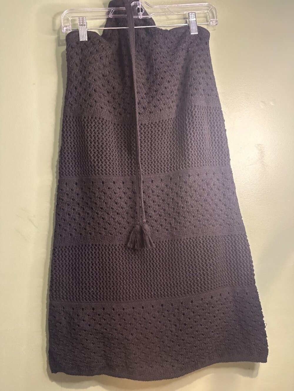 Old Navy Black Dress Womens L Black Halter Knit Midi Strapless Tassel Beach